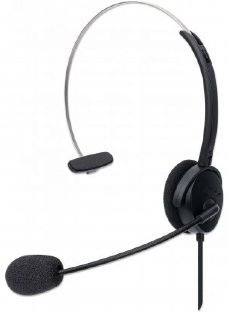 MANHATTAN USB Mono Headset Over-Ear USB-A-stekker zwart