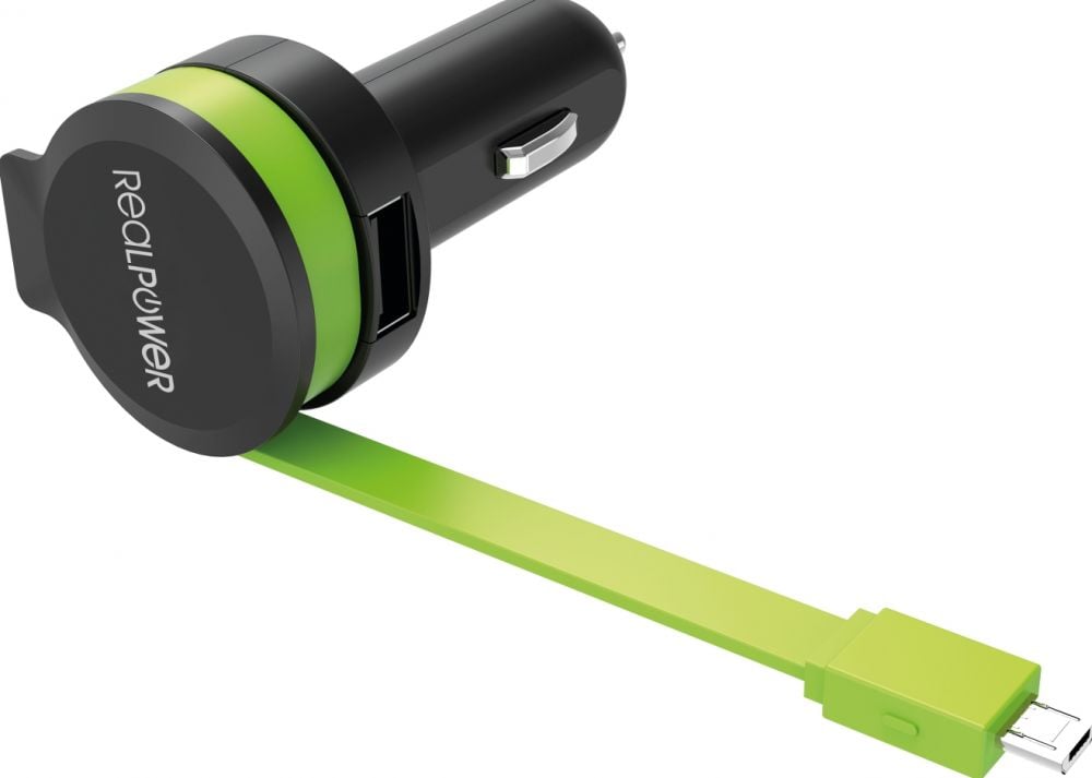 RealPower Car Charger M - integrated MicroUSB Cable + 1x USB