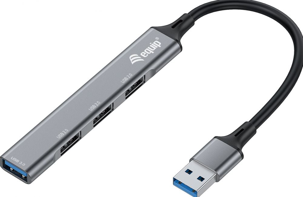 Equip USB-Hub 4-Port 1x3.0/3x2.0 USB->USB3.0 o.voeding grijs