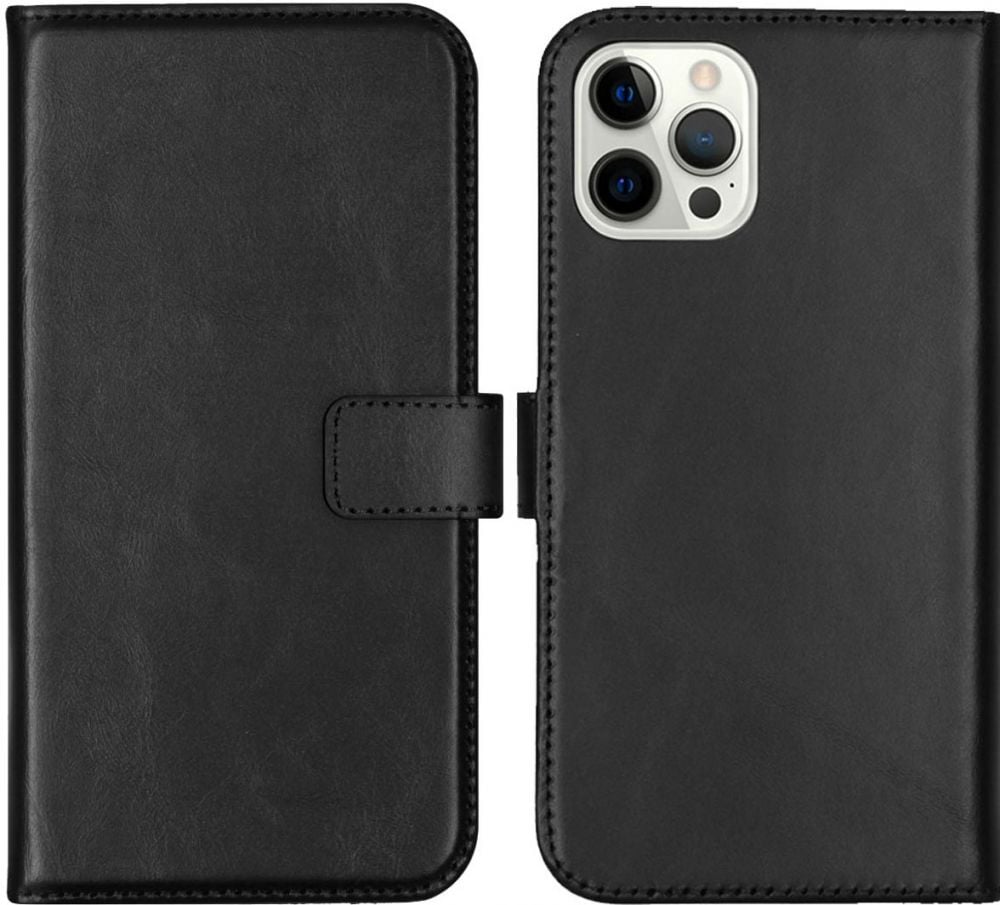 Selencia Echt Lederen Bookcase iPhone 12 Pro Max - Zwart