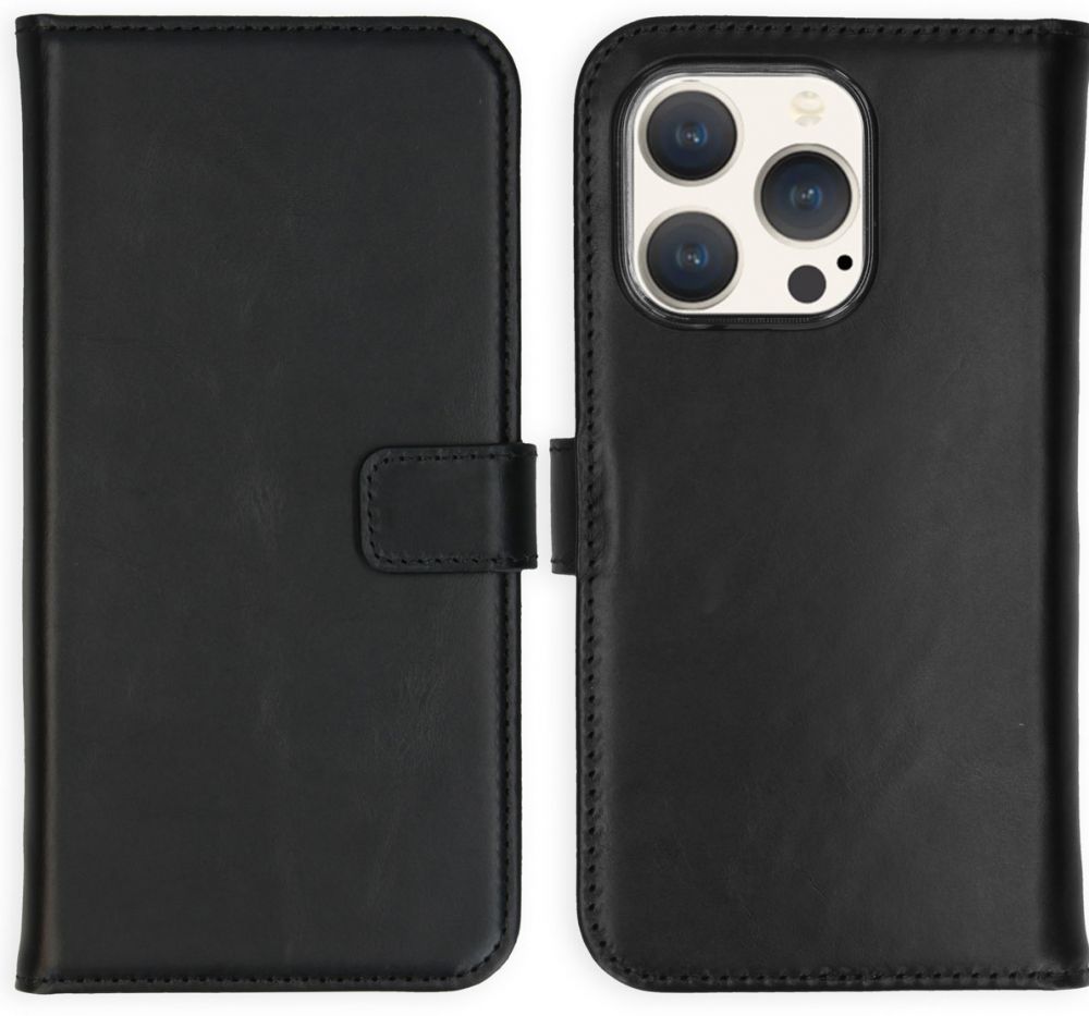 Selencia Echt Lederen Bookcase iPhone 15 Pro - Zwart