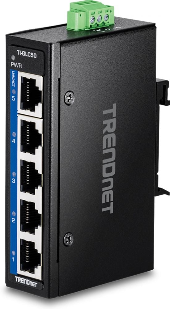 TRENDnet 5-Port Industrial Gigabit DIN-Rail Mini Switch