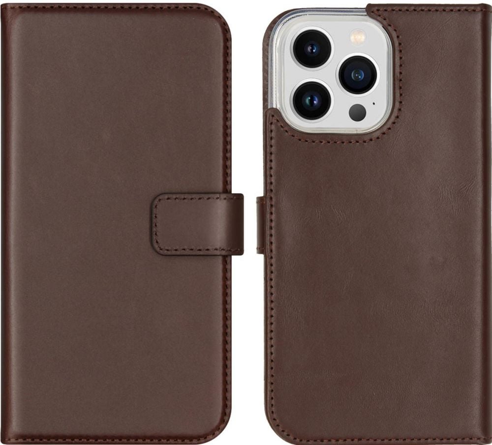 Selencia Echt Lederen Bookcase iPhone 14 Pro Max - Bruin