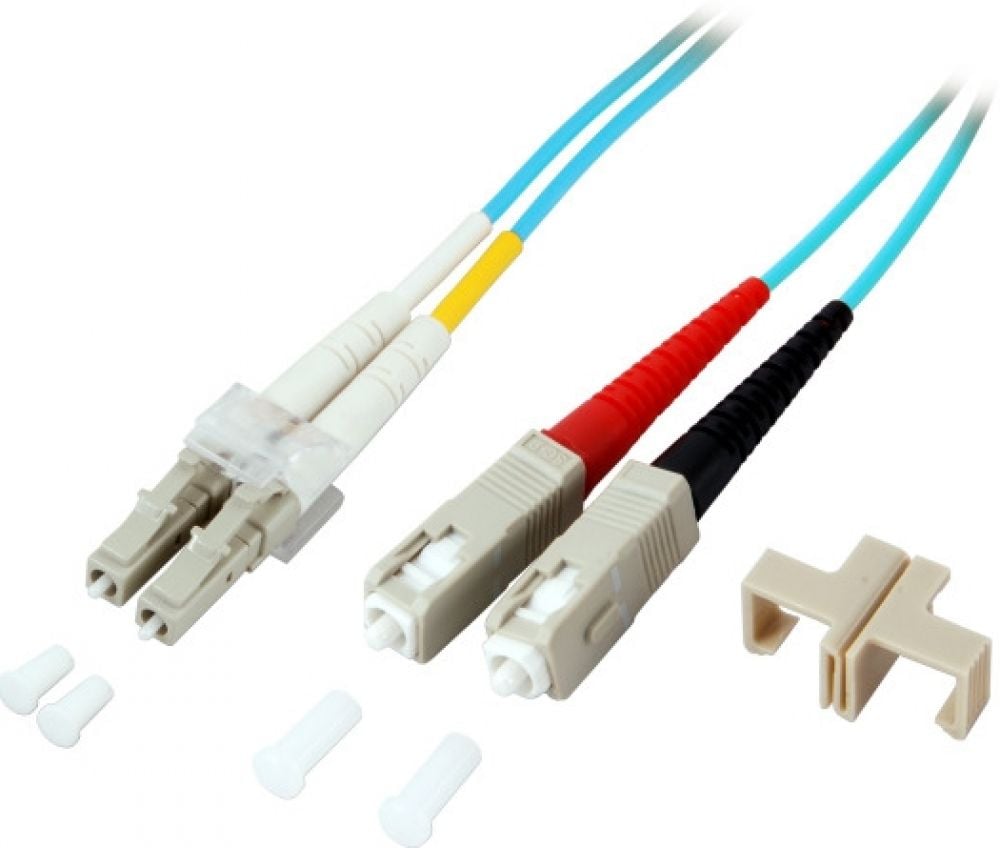 Duplex Jumper LC-SC 50/125, OM3, LSZH, aqua, 2.0mm, 2m