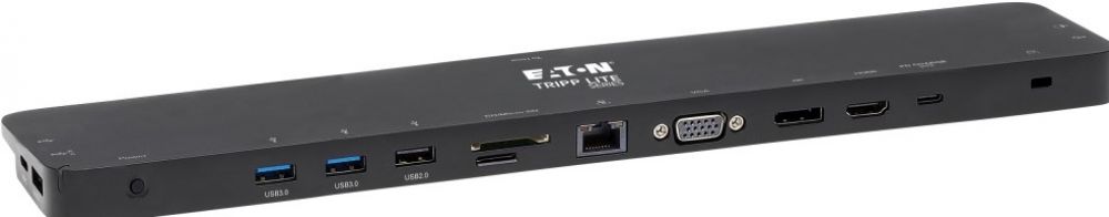 Eaton Tripp Lite Series Triple-Monitor USB C Dock USB C Docking Station with 4K HDMI & DisplayPort, VGA - USB-AC, GbE, 100W PD, Black