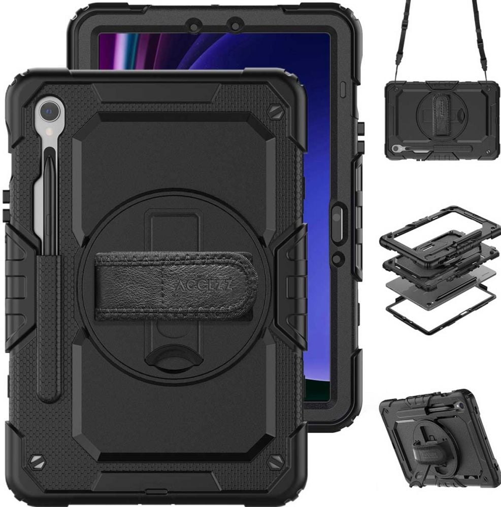 Accezz Rugged Backcover Shoulder Strap voor de Samsung Galaxy Tab S9 FE 10.9 inch / Tab S9 11.0 inch - Zwart