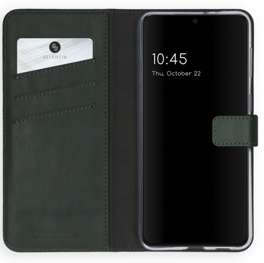 Selencia Echt Lederen Bookcase Samsung Galaxy S21 - Groen