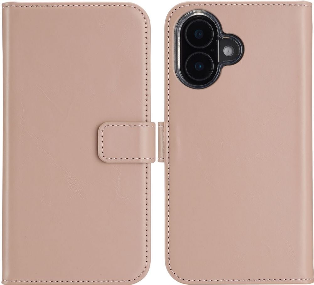 Selencia Echt Lederen Bookcase iPhone 16 - Dusty Pink