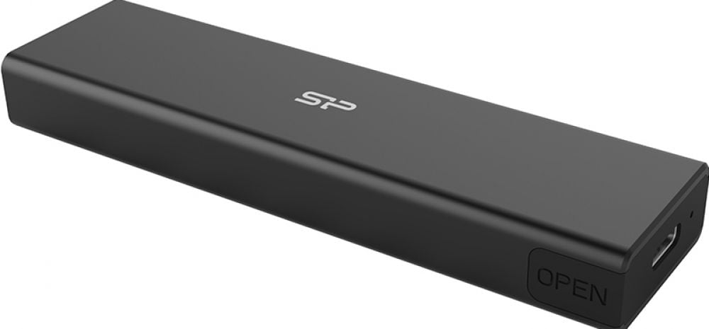 Silicon Power PD60 – M.2 SSD‑behuizing USB‑C 10 Gb/s – Tool‑Free – voor NVMe & SATA – aluminium - zwart