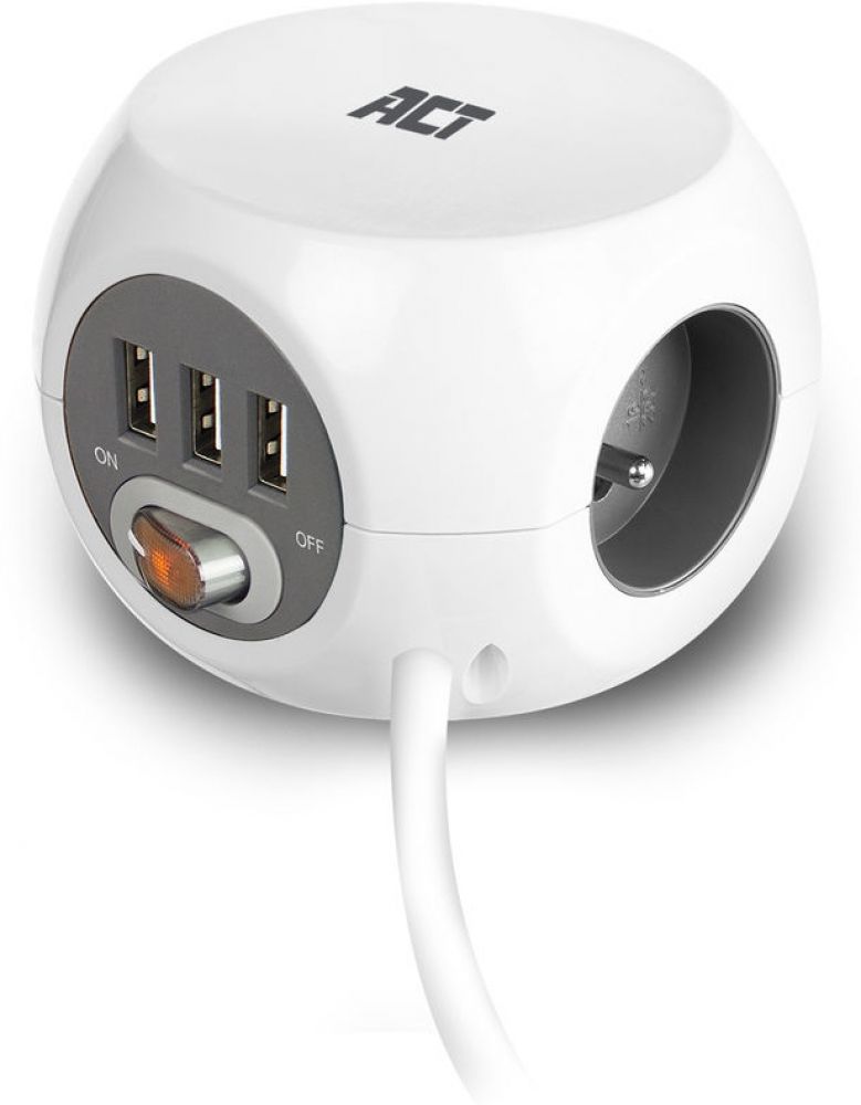 Power block 3 USB charging ports 3 Belgium outlets white 1.5m