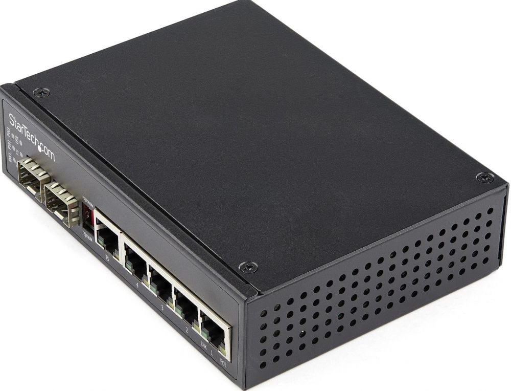 StarTech.com Industrial 6 Port Gigabit Ethernet Switch 4 PoE RJ45 +2 SFP Slots 30W PoE+ 48VDC 101001000 Power Over Ethernet LAN Switch -40C to 75C