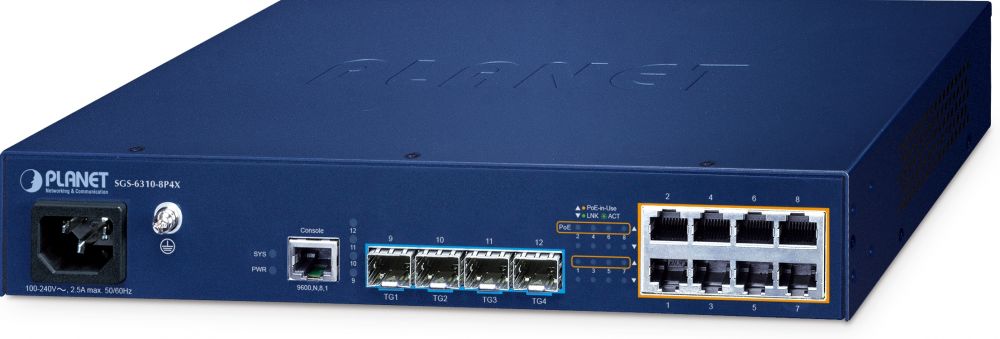 Planet 8-Port L3 PoE+ Managed Switch SGS-6310-8P4X
