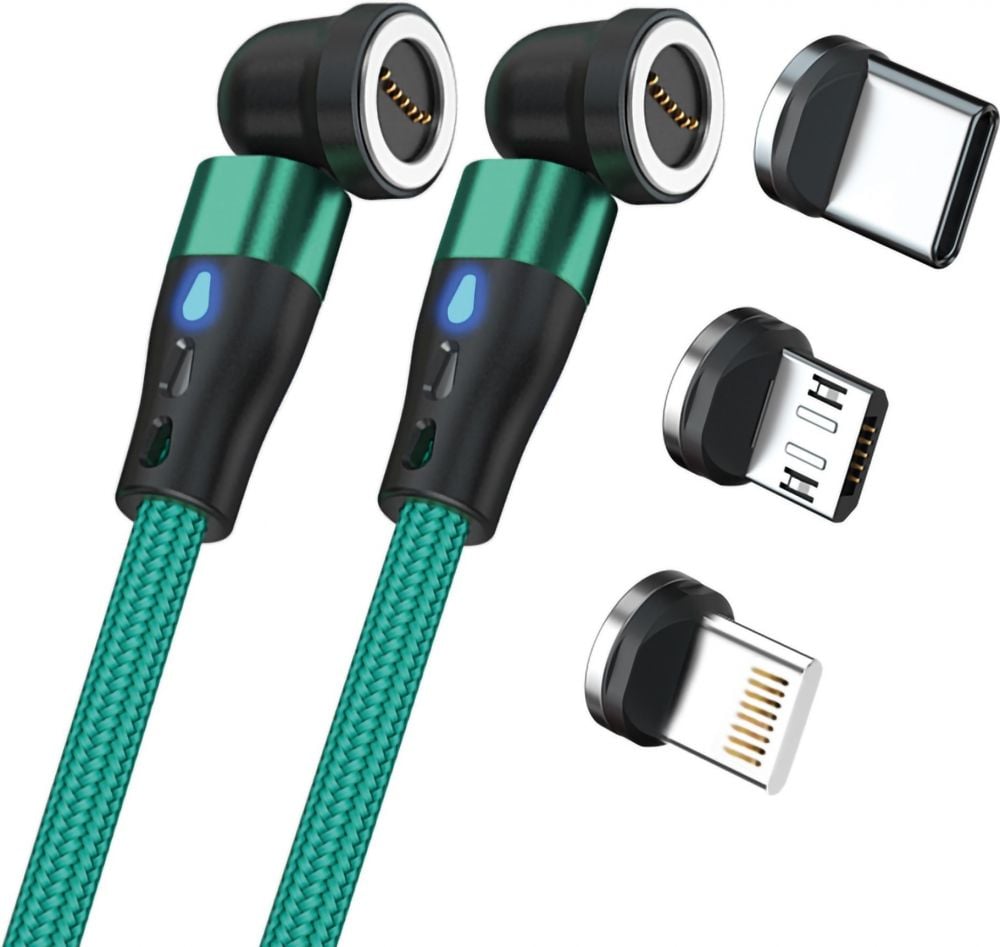 RealPower Magentic cable,1m 2x magnetisch,groen met adapters