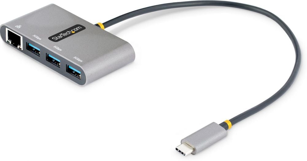StarTech.com 3-Port USB-C Hub with Ethernet, 3x USB-A Ports, Gigabit Ethernet, USB 3.0 5Gbps, Bus-Powered, USB Type-C Hub w GbE and 1ft30cm Long