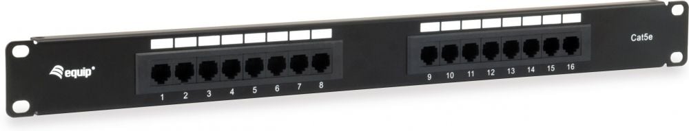 Equip Patchpanel 16x RJ45 Cat5e 19" 1HE onafgeschermd zwart