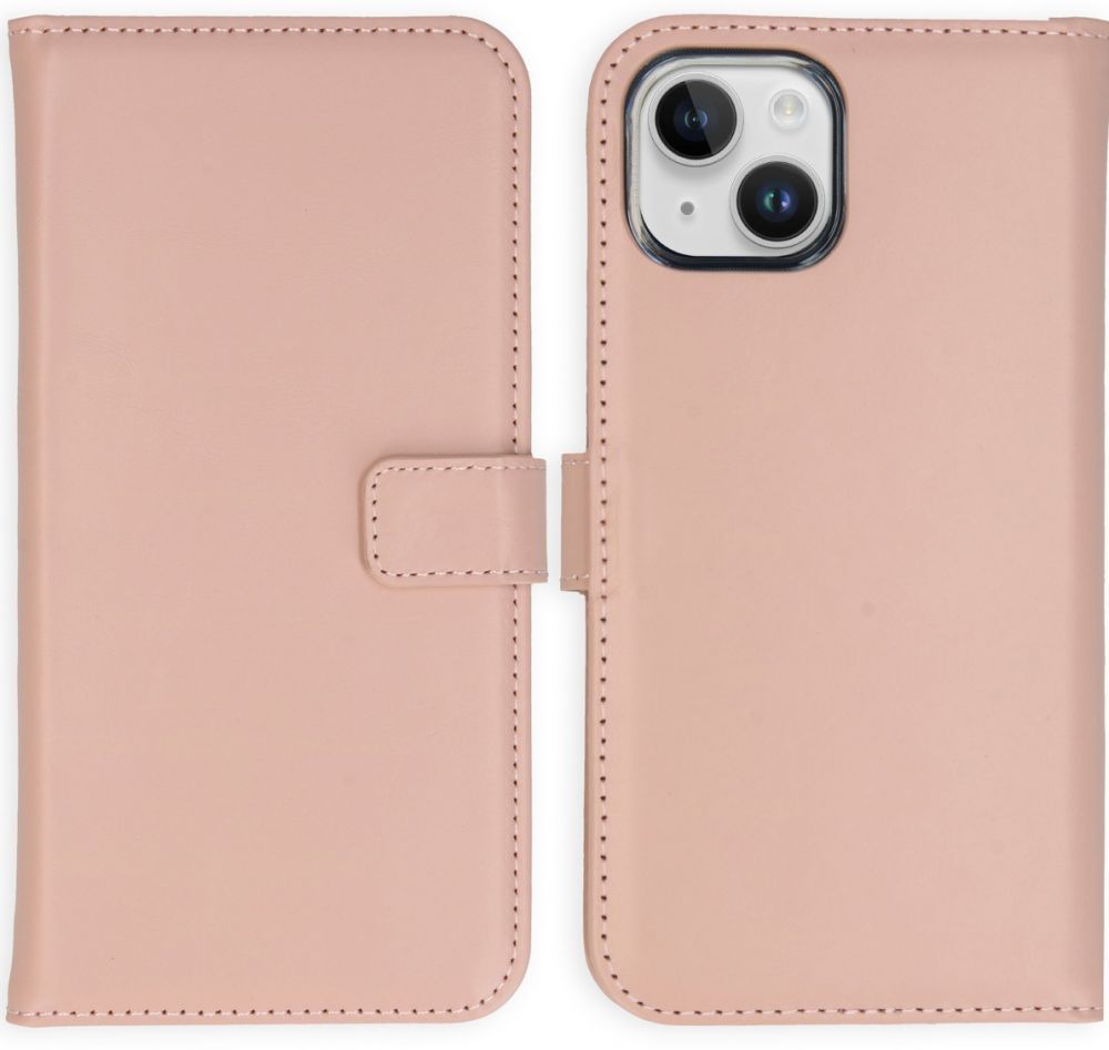 Selencia Echt Lederen Bookcase iPhone 15 - Dusty Pink
