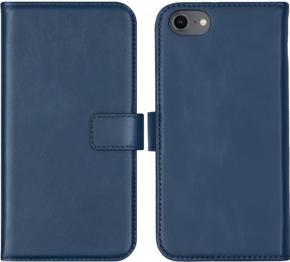Selencia Echt Lederen Bookcase iPhone SE (2022 / 2020) / 8 / 7 / 6(s) - Blauw
