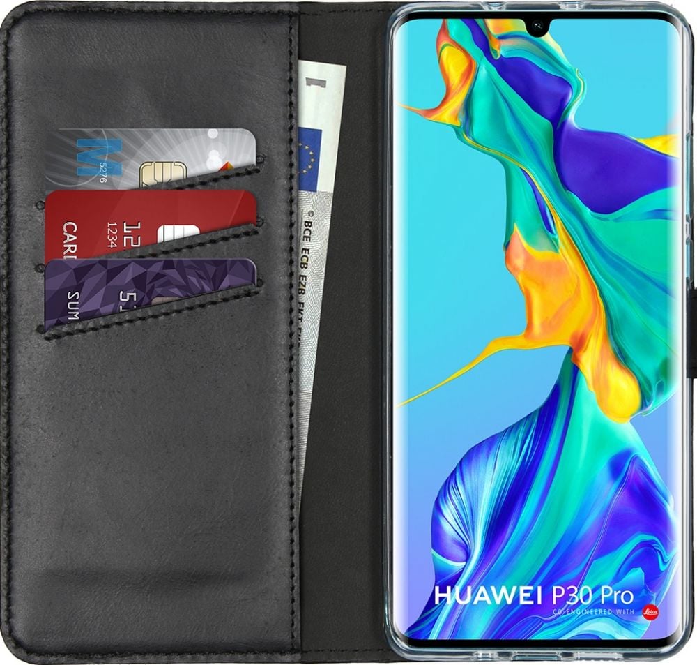 Selencia Echt Lederen Bookcase Huawei P30 Pro - Zwart