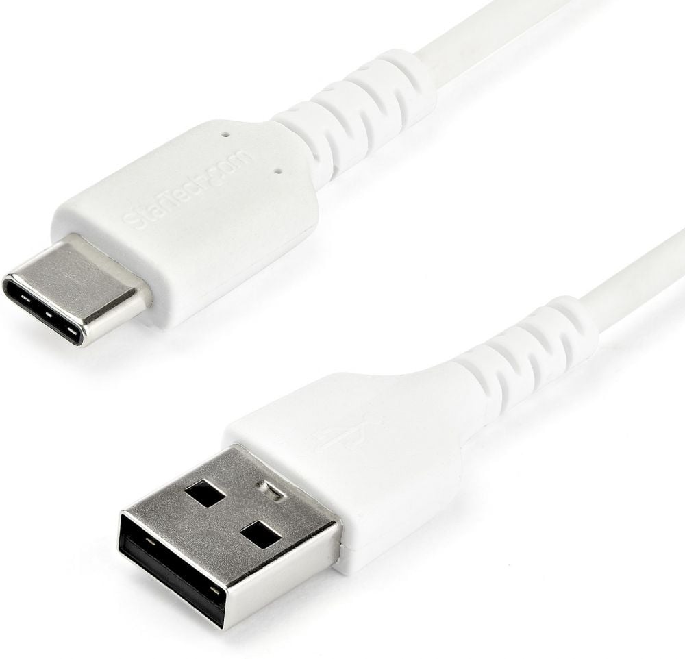 StarTech.com 1m USB A naar USB C Lader Kabel, Rugged Fast Charge & Sync USB 2.0 naar USB Type C Data Kabel met TPE Aramidevezel Mantel, MM, 3A, Wit,
