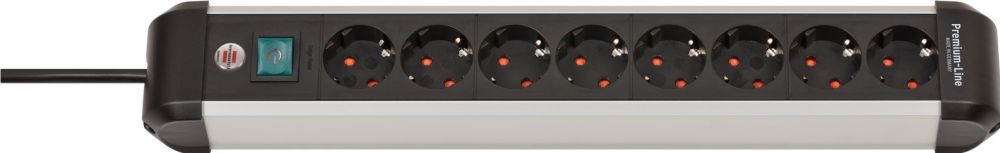Brennenstuhl 1391030800 Alu-Line PDU | Stekkerdoos | 16A met 8x Type F Stopcontacten | Aan/uit Schakelaar | 3 meter