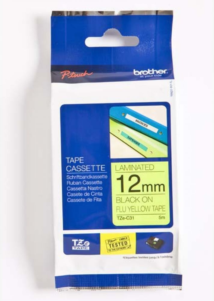 BROTHER Brother TZe-C31 - Zwart op fluorescerend geel