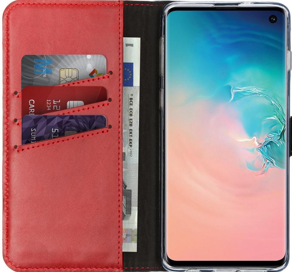Selencia Echt Lederen Bookcase Samsung Galaxy S10 - Rood