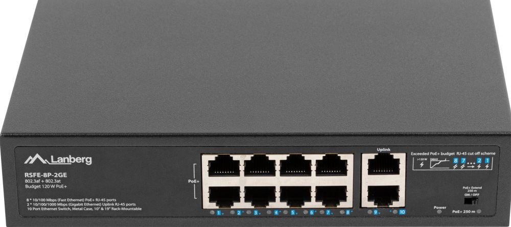 Lanberg Switch 8X 100MB DSP+/2X 1GB Unmanaged Rack 10"/19" G