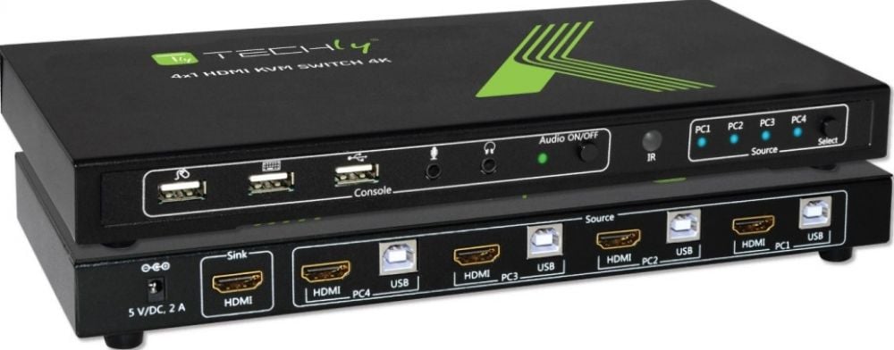 Techly KVM Switch USB, HDMI, 4K, 4 Wege