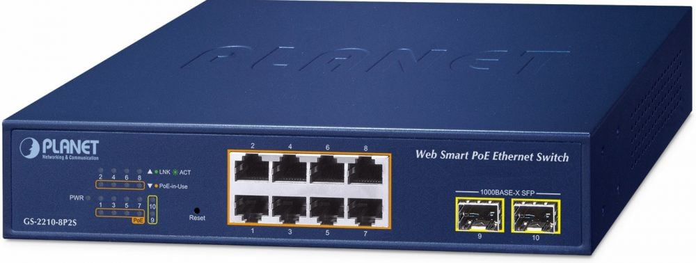 Planet 8-Port Poe+ Web Smart Switch GS-2210-8P2S