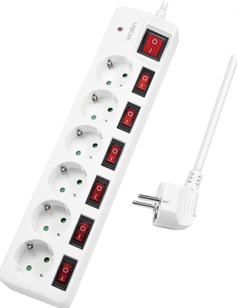 LogiLink stekker omlijsting 6-lade ,6xCEE 7/3,m. 7Schalter,weiÃ