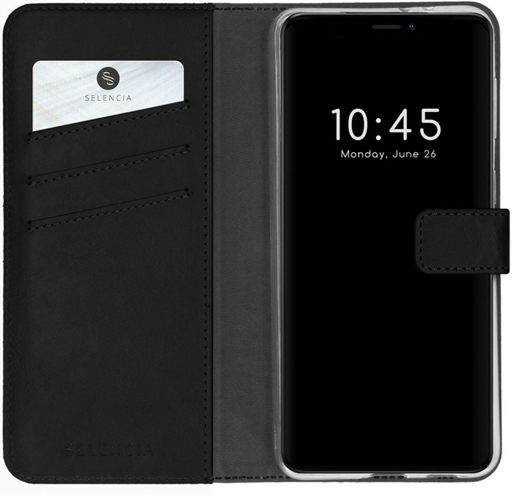 Selencia Echt Lederen Bookcase iPhone 13 Pro Max - Zwart