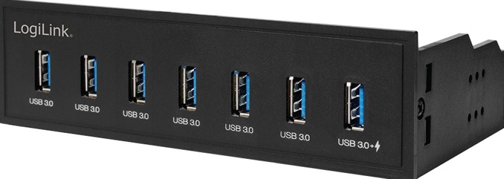 LogiLink USB HUB 3.0, 7-Port, 5,25" intern + Schnelladeport