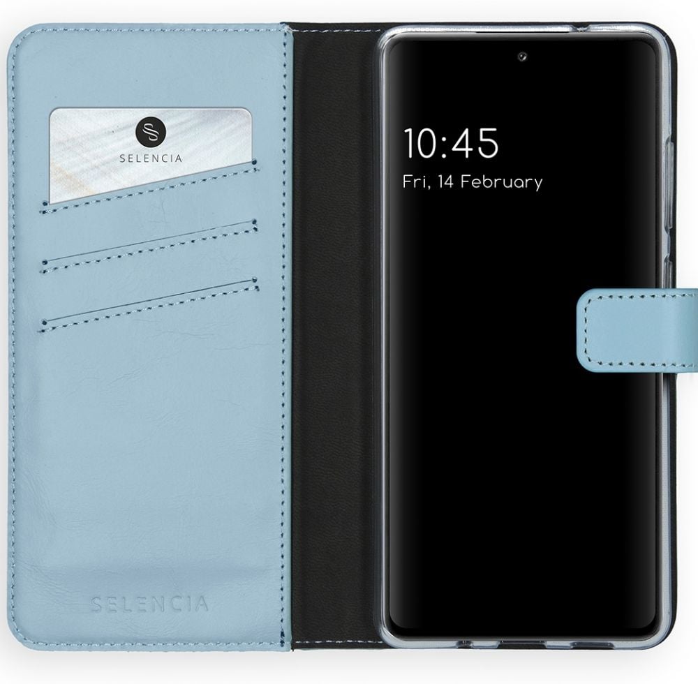 Selencia Echt Lederen Bookcase Samsung Galaxy S20 FE - Lichtblauw