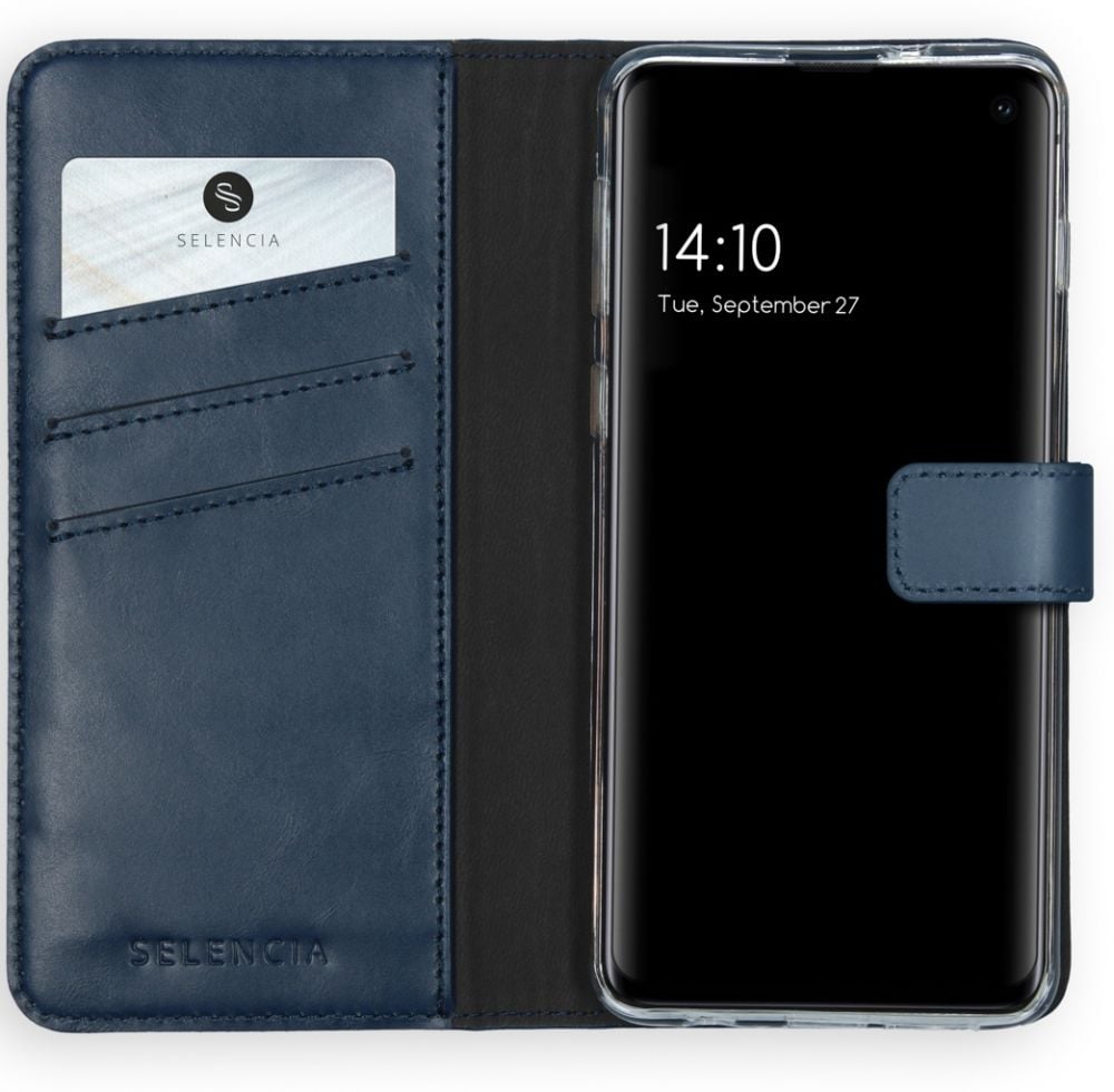 Selencia Echt Lederen Bookcase Samsung Galaxy S10 - Blauw
