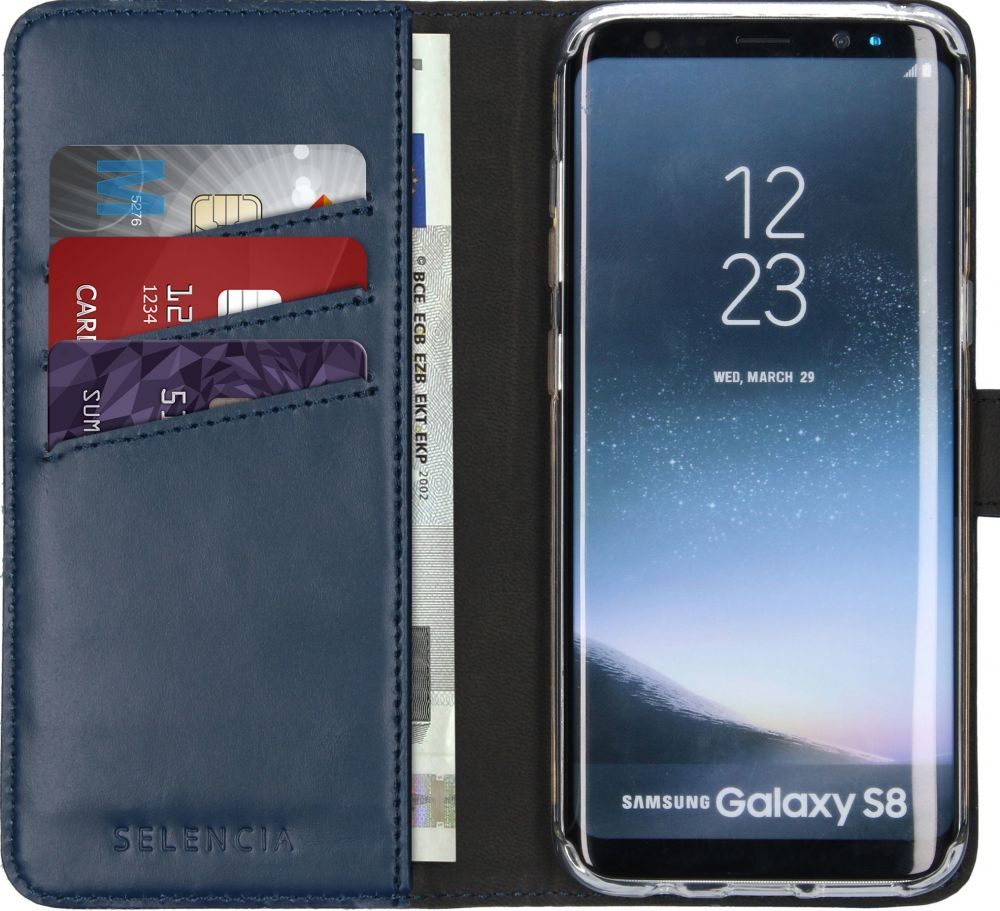 Selencia Echt Lederen Bookcase Samsung Galaxy S8 - Blauw