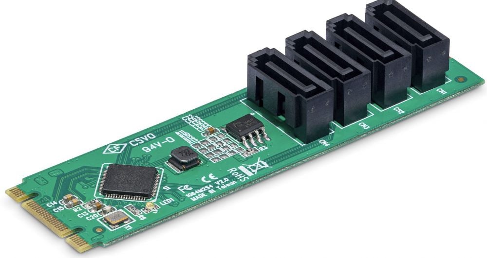 StarTech 4P‑SATA‑M2‑Adapter – M.2 naar 4× SATA uitbreidingskaart – ASM1064 – PCIe 3.0