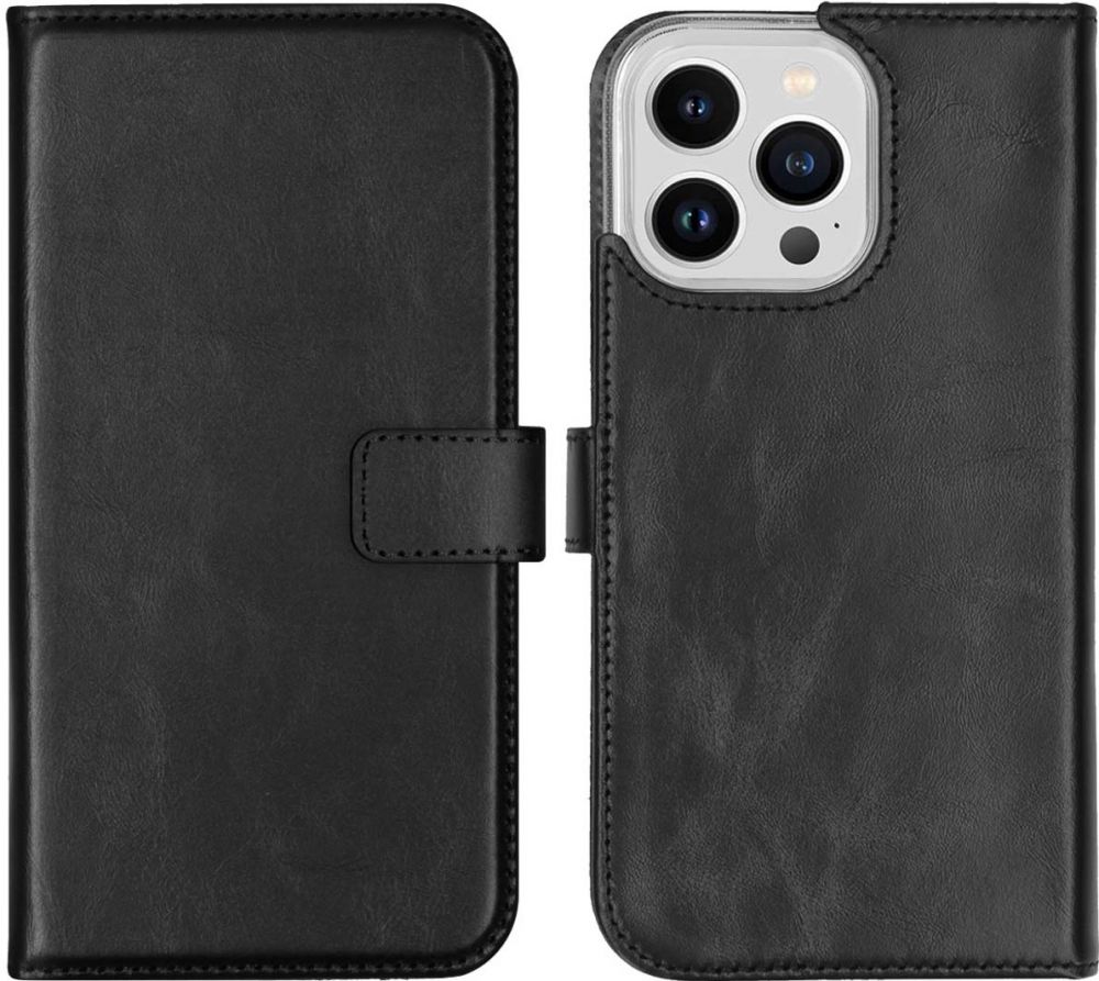 Selencia Echt Lederen Bookcase iPhone 14 Pro Max - Zwart