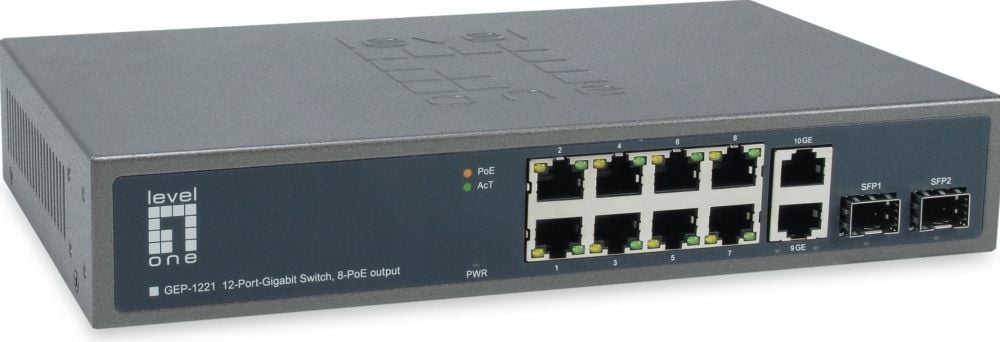LevelOne Switch 10x GE GEP-1221 2xGSFP 150W 8xPoE