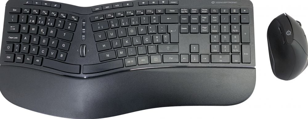 CONCEPTRONIC Wireless Keyboard+Mouse,ergo,Layout portugie.zwart
