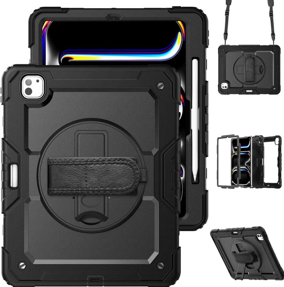 Accezz Rugged Backcover Shoulder Strap iPad Pro 13 (2024) M4 - Zwart
