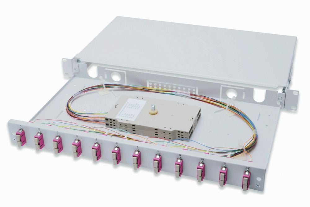 FO splice box 1U equipped 12x SC DX OM4