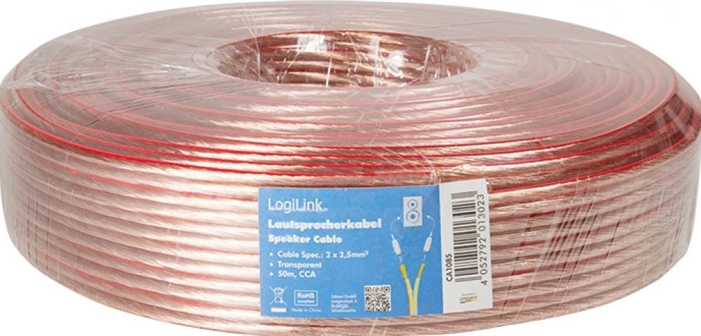 LogiLink Speakerkabel, 2x2.50 mm2, 50 m transparant
