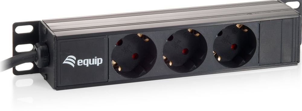 Equip 333299 Power Strip 3bay CEE7/4 w. 1,8m cable, black (10 inch )