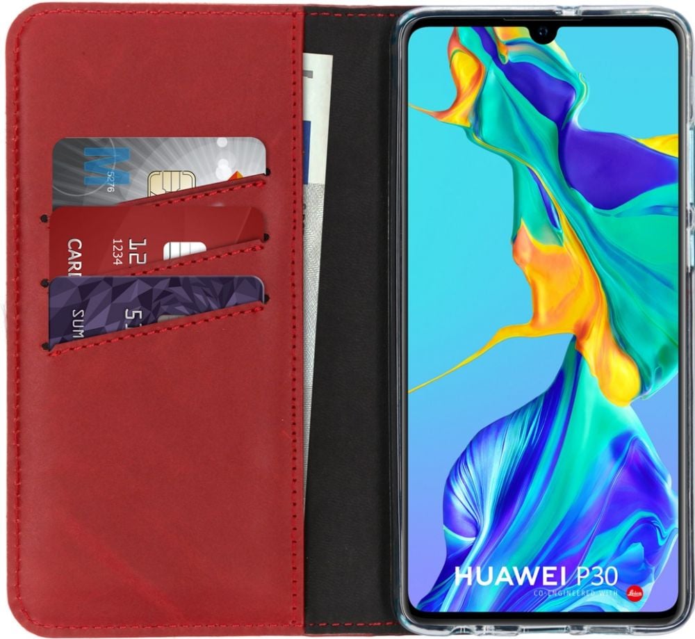 Selencia Echt Lederen Bookcase Huawei P30 - Rood