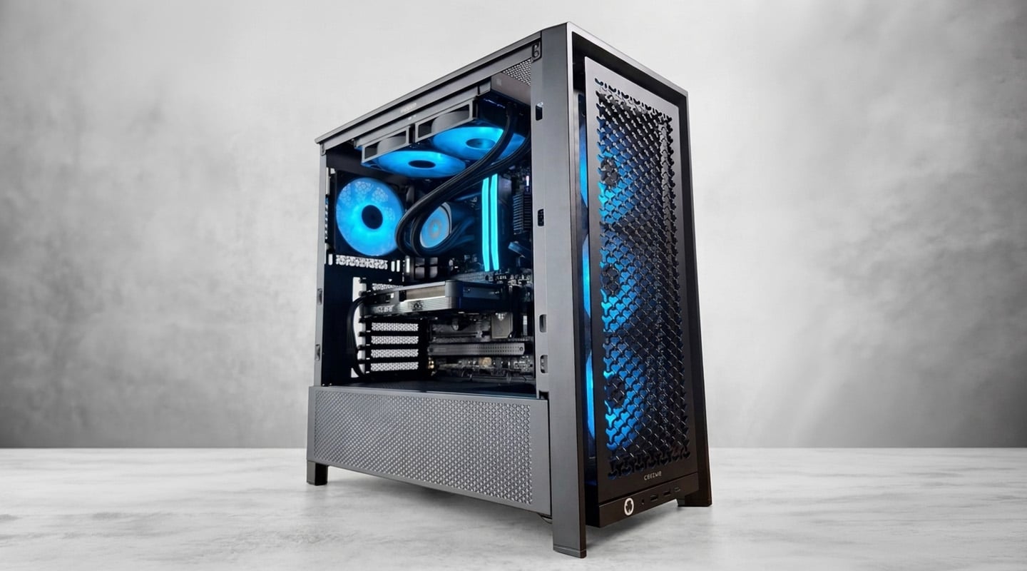 Xenith Essential gaming-pc met blauw verlichte fans en mesh-frontpaneel